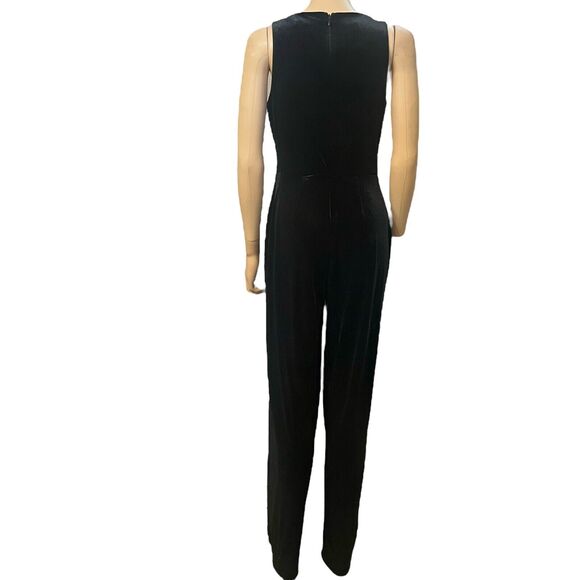 Banana Republic Velvet Jumpsuit Black Wide Leg Party Holiday Classic Ruched - Picture 5 of 10